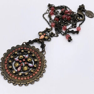 Sorrelli Red Pink Gold AB Crystal Pendant Necklace